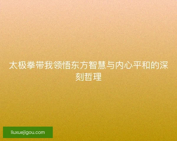 太极拳带我领悟东方智慧与内心平和的深刻哲理